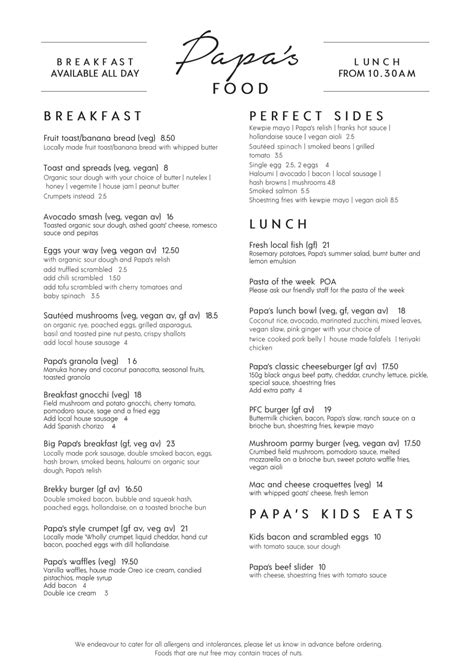 Menu at Papa’s Corner Cafe, Stafford